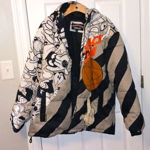 Looney Tunes Space Jam puffer jacket size XL black and white